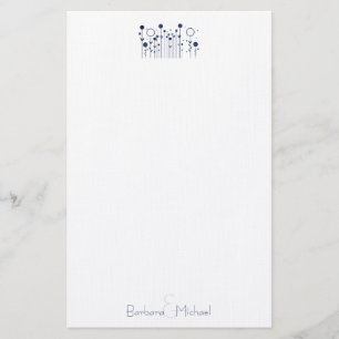 Blue Simple Floral Dot Personalised Stationery