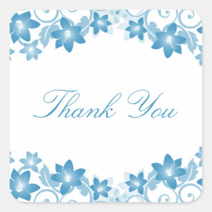 Blue Simple Floral Thank You Stickers