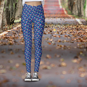 Blue simple geometric coloured pattern leggings