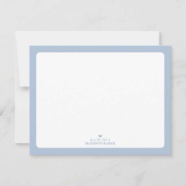 Blue | Simple Heart Personalised Stationery Card (Front)