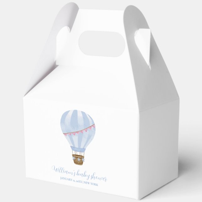 Blue Simple Hot Air Balloon Boy Baby Shower Favour Box (Back)