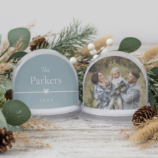 Blue | Simple Minimal Bow Family Name & Photo Snowglobe (Creator Uploaded)