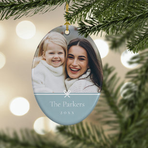 Blue   Simple Minimal Bow Photo Ceramic Tree Decoration