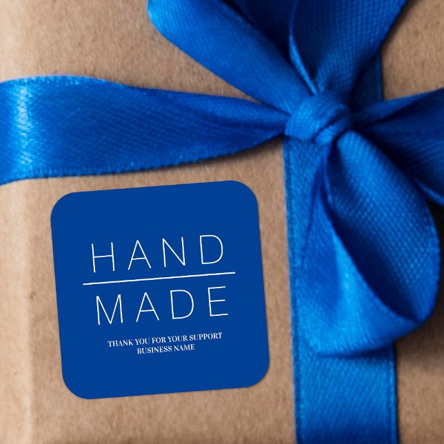 Blue Simple Minimalist Handmade Business Support Square Sticker (Creator Uploaded)