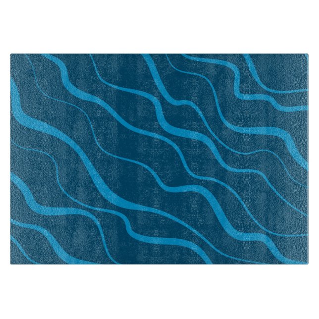 Blue, simple, modern, cool wave abstraction cutting board (Front)