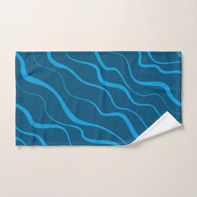 Blue, simple, modern, cool wave abstraction hand towel (Hand Towel)