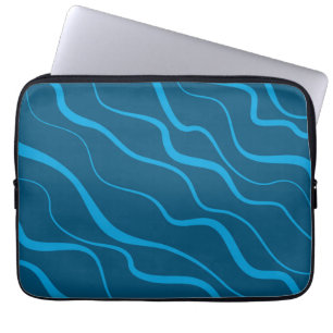 Blue, simple, modern, cool wave abstraction laptop sleeve