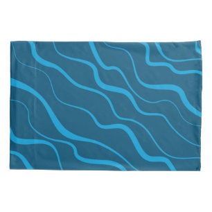 Blue, simple, modern, cool wave abstraction pillowcase