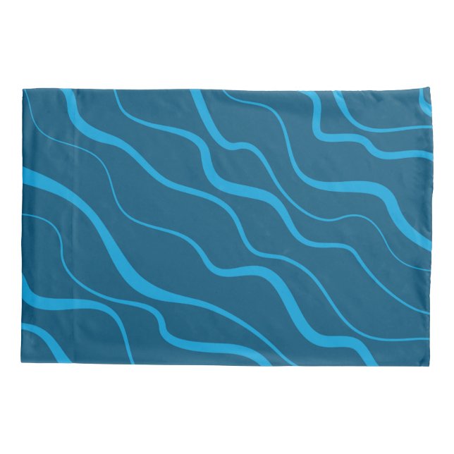 Blue, simple, modern, cool wave abstraction pillowcase (Back)