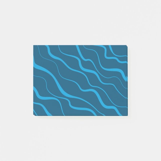 Blue, simple, modern, cool wave abstraction post-it notes (Front)