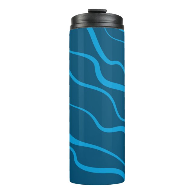 Blue, simple, modern, cool wave abstraction thermal tumbler (Front)