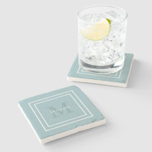Blue  simple modern monogram stone coaster