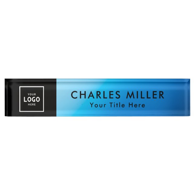 Blue Simple Modern Professional business logo Nameplate (Front)
