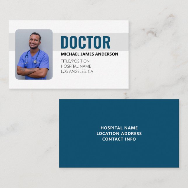 Blue Simple Modern Professional Medical Doctor  Business Card (Front/Back)
