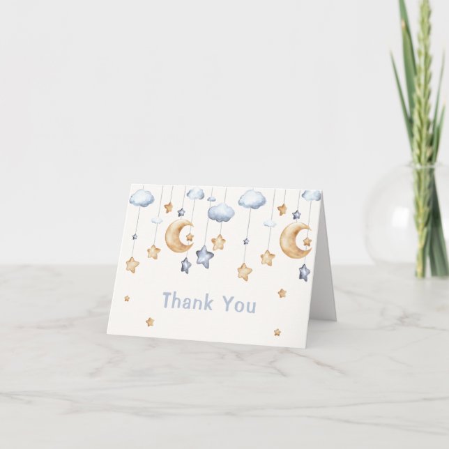 Blue Simple Modern Twinkle Twinkle Baby Shower Thank You Card (Front)