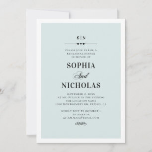 Blue simple rehearsal dinner. Elegant classic Invitation