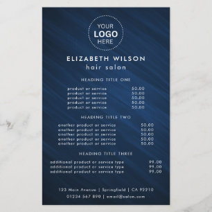 Blue Simple Salon Service Menu Flyer