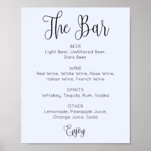 Blue simple script wedding bar. Alcohol drinks Poster