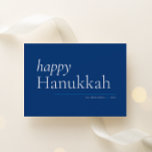 Blue Simple Serif Happy Hanukkah Holiday Card<br><div class="desc">Modern simplicity makes this understated,  text-based holiday card shine in classic Hanukkah colours of blue and white. The custom backer features two of your best photos from the year and easy to personalise message text.</div>