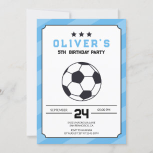 Blue Simple Soccer  Birthday Invitation