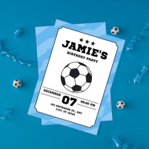 Blue Simple Soccer Kids Birthday Football Invitation