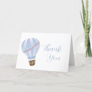 Blue Simple Star  Hot Air Balloon Boy Baby Shower Thank You Card