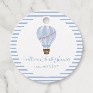 Blue Simple Stripe Hot Air Balloon Boy Baby Shower Favour Tags
