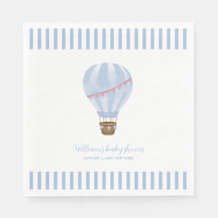 Blue Simple Stripe Hot Air Balloon Boy Baby Shower Napkin