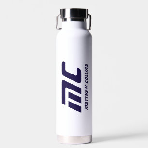 Blue Simple Typography Monogrammed Elegant Cool Water Bottle