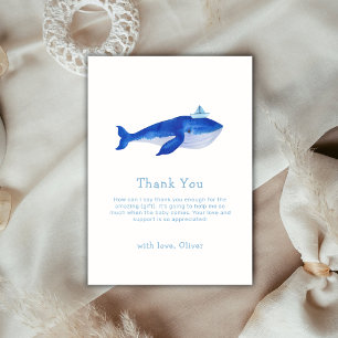 Blue Simple Under The Sea Whale Baby Shower Thank You Card