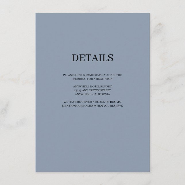 Blue Simple Wedding Details Enclosure Card (Front)