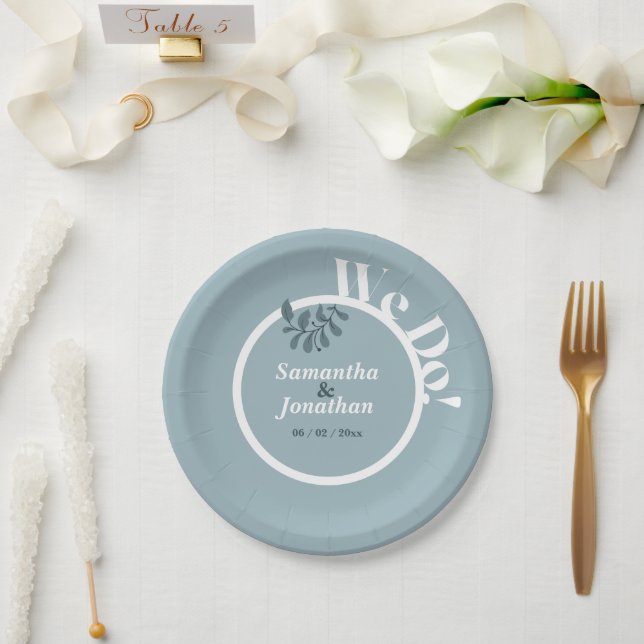 Blue Simple Wedding Paper Plate (Wedding)