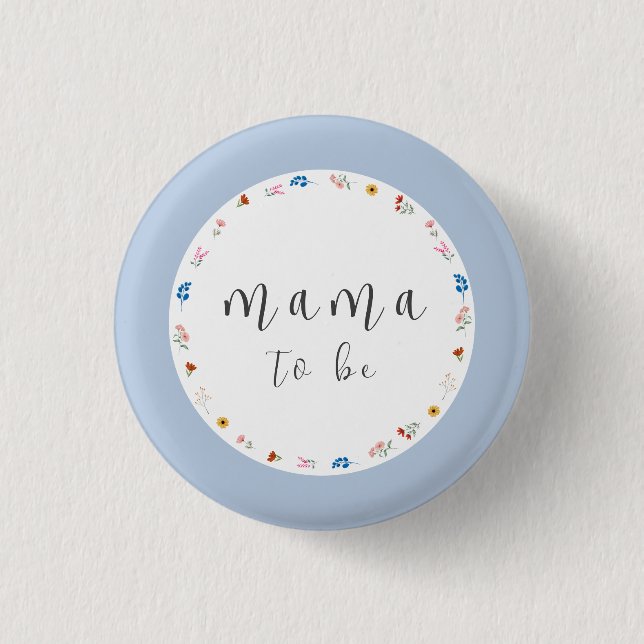 Blue Simple Wildflower Mama to be Baby Shower  3 Cm Round Badge (Front)