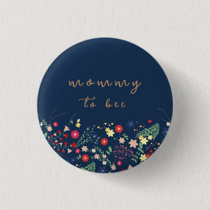 Blue Simple Wildflower Mummy To Bee Baby Shower  3 Cm Round Badge