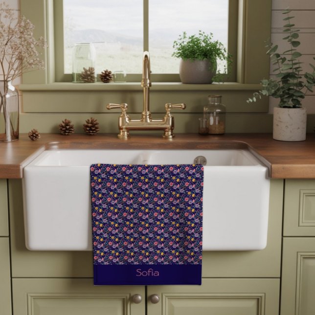 Blue simple wildflower pattern name tea towel (Creator Uploaded)