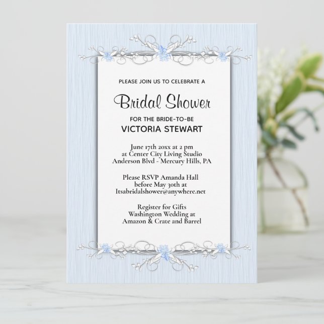 Blue Simplicity Bridal Shower  Invitation (Standing Front)