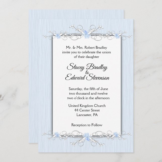 Blue Simplicity Traditional Wedding Invitation (Front/Back)