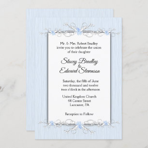 Blue Simplicity Traditional Wedding Invitation