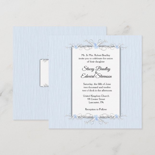 Blue Simplicity Traditional Wedding Invitation (Front/Back)