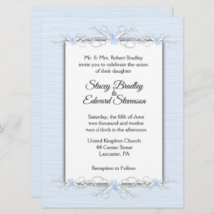 Blue Simplicity Traditional Wedding Invitation