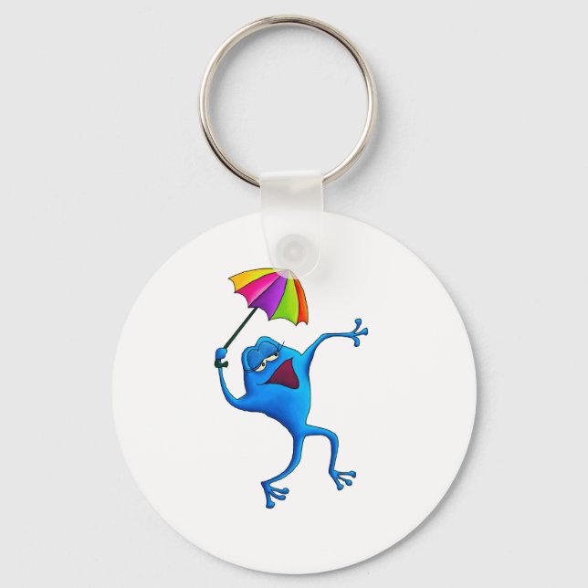 Blue Singing Frog with Umbrella Key Ring (Front)