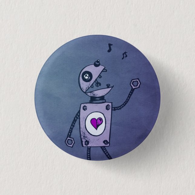Blue Singing Retro Funny Robot Cartoon 3 Cm Round Badge (Front)