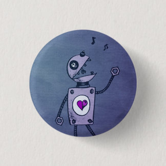 Blue Singing Retro Funny Robot Cartoon 3 Cm Round Badge