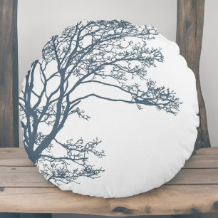 Blue Single Tree Boho Round Cushion