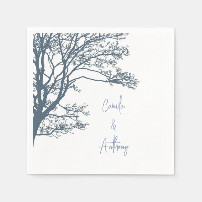 Blue Single Tree Boho Wedding Napkin (Front)