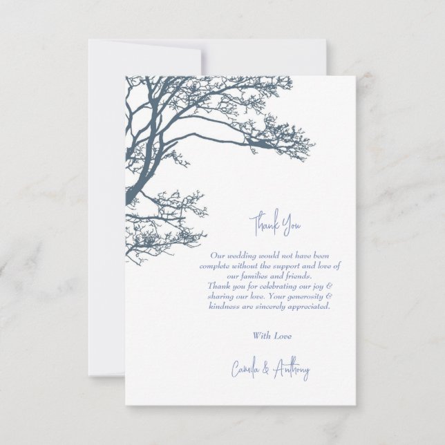 Blue Single Tree Boho Wedding Thank You Card (Front)