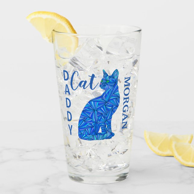 Blue Sitting Cat Humour  Personalised Cat Daddy Glass (Front Ice)