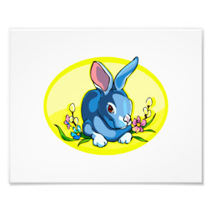 blue sitting rabbit flowers yellow oval.png photo print