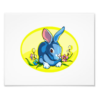 blue sitting rabbit flowers yellow oval.png photo print