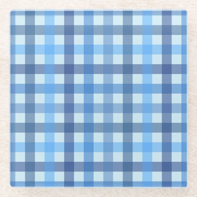 Blue Six-Colour Gingham Pattern Glass Coaster  (Front)
